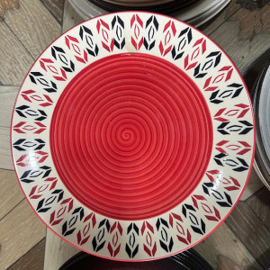 Ceramic Handmade Stoneware Red Arrow Pattern Dinner Plate and Quarter Plate, Microwave & Dishwasher Safe